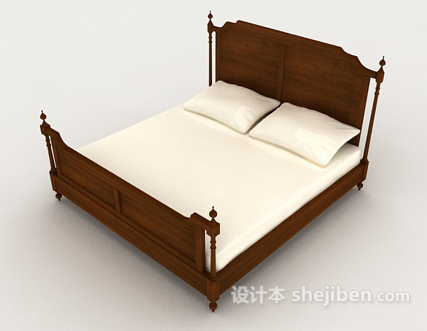 设计本新中式实木简单双人床3d模型下载