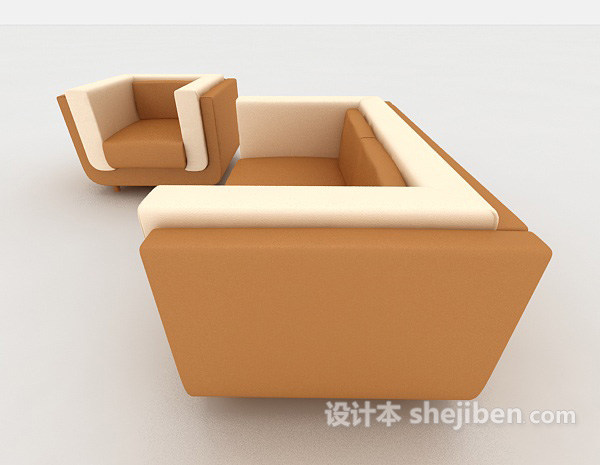 免费黄棕色组合沙发3d模型下载