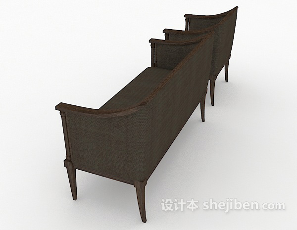 设计本新中式简约木质多人沙发3d模型下载