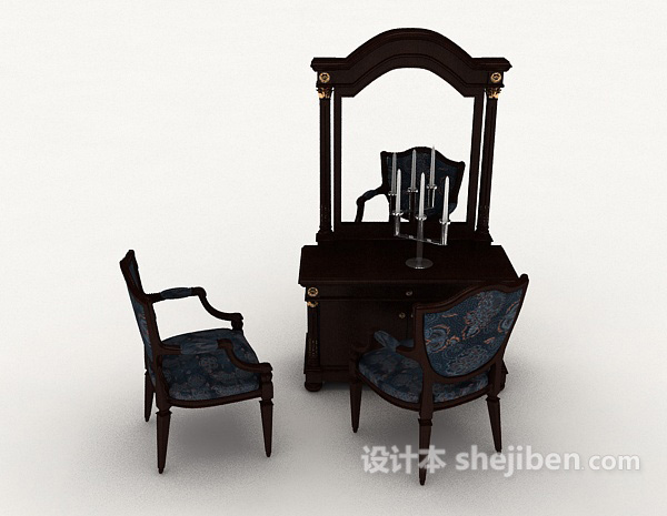 中式风格新中式梳妆桌椅3d模型下载