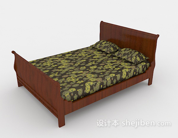 设计本花纹木质床3d模型下载