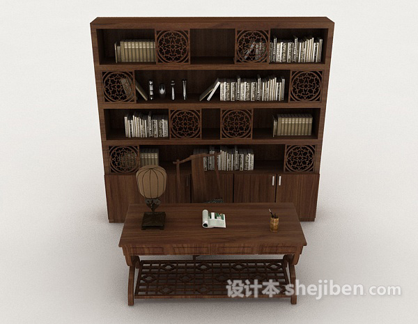 中式风格中式书桌椅柜3d模型下载