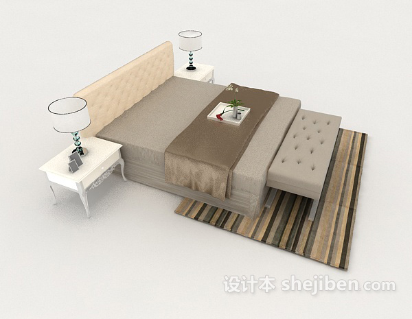设计本现代简约商务双人床3d模型下载