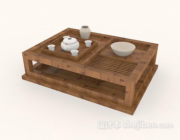 免费日式木质茶几3d模型下载