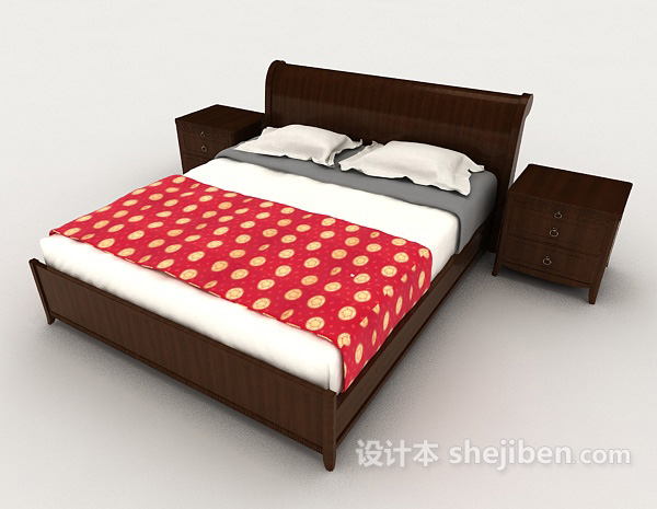 木质新中式床3d模型下载