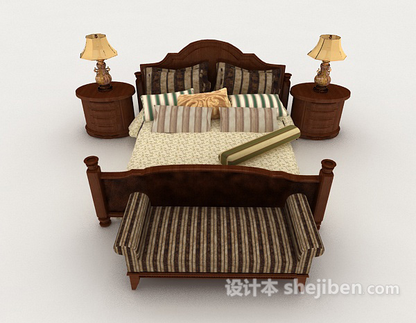 中式风格中式家居复古双人床3d模型下载
