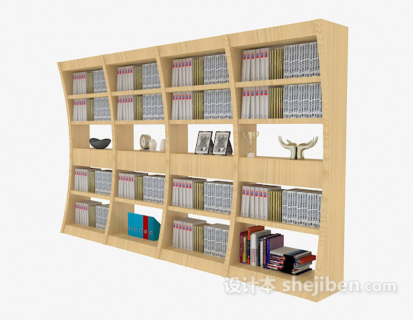 现代风格浅黄色木质书柜3d模型下载