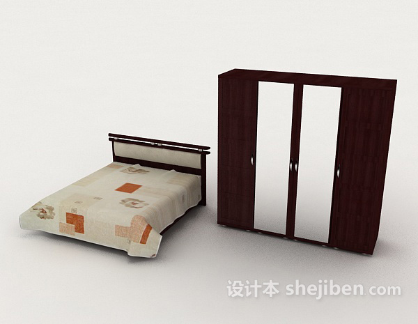 设计本现代家居木质简约双人床3d模型下载
