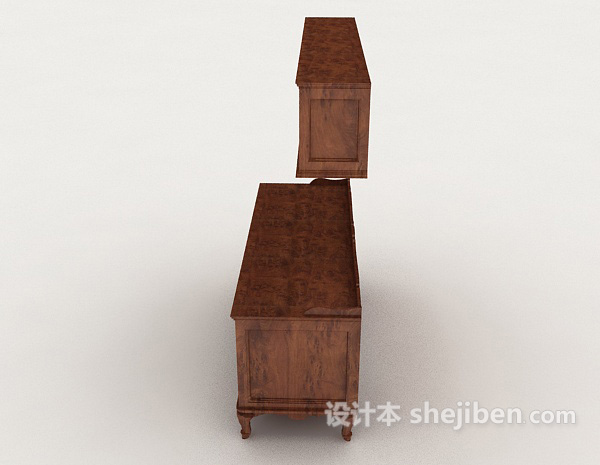 设计本中式实木书桌柜3d模型下载