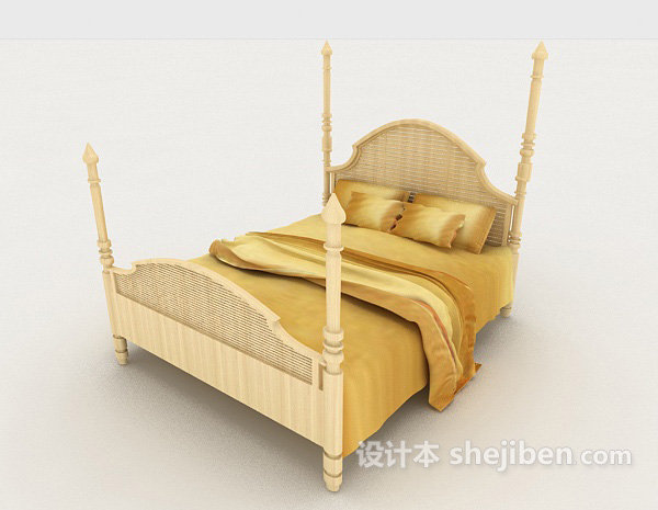 欧式黄色双人床3d模型下载