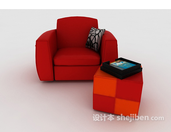 现代风格红色家居休闲单人沙发3d模型下载