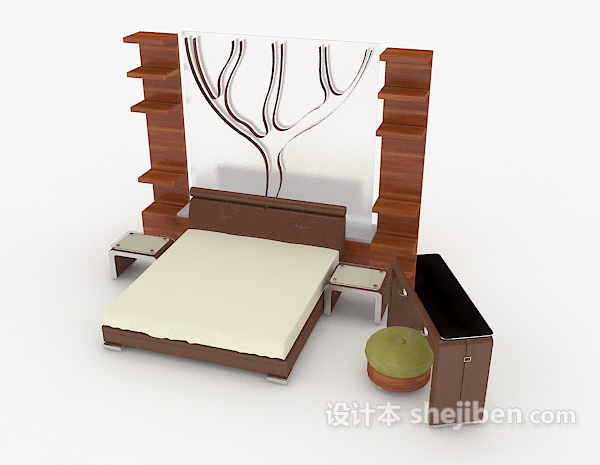 免费家居简约木质双人床3d模型下载