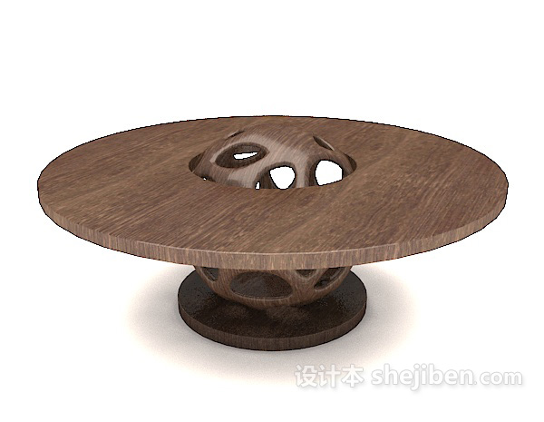 免费棕色实木圆桌3d模型下载