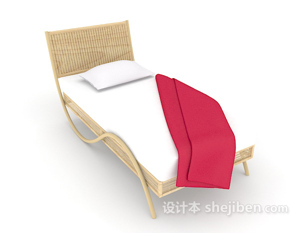 木质简单单人床3d模型下载