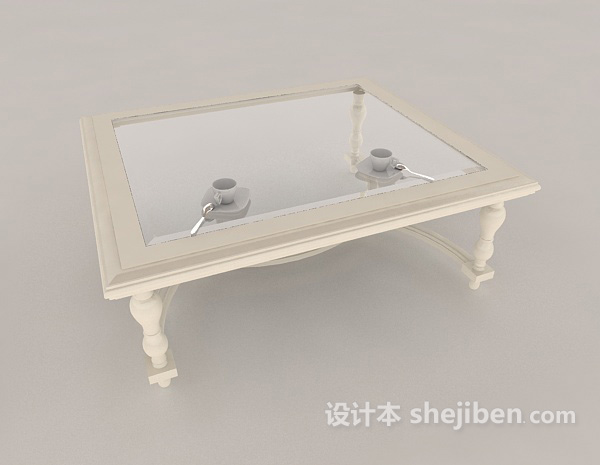 设计本现代白色玻璃茶几3d模型下载