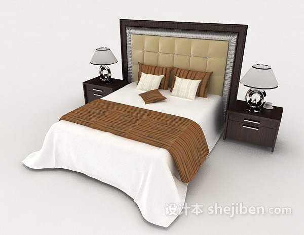 商务简单白色双人床3d模型下载