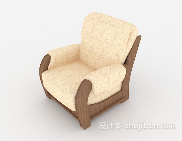 设计本休闲间距木质黄色单人沙发3d模型下载