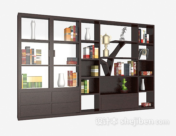 现代风格居家书柜3d模型下载
