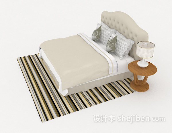 设计本现代简约家具灰色双人床3d模型下载