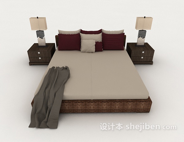 现代风格木质简单家居双人床3d模型下载
