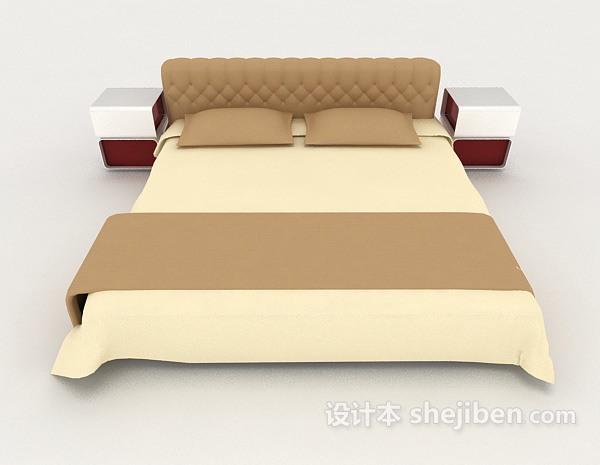 现代风格家居简约黄色木质双人床3d模型下载