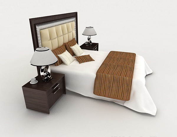 设计本商务简单白色双人床3d模型下载