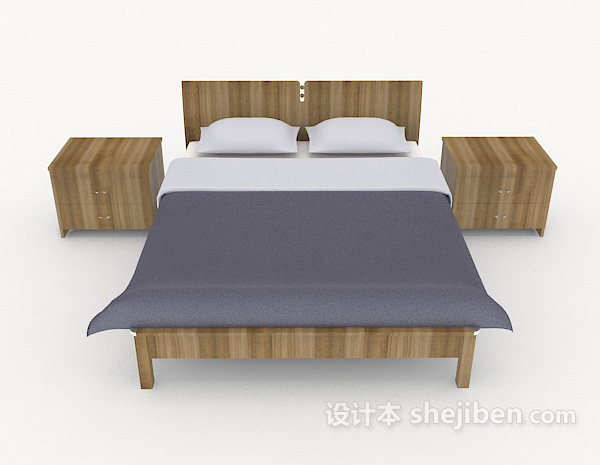 现代风格简约木质蓝白双人床3d模型下载
