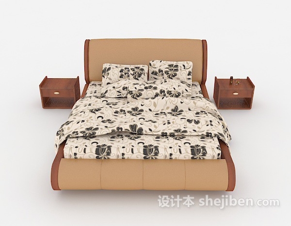 现代风格家居木质花纹双人床3d模型下载