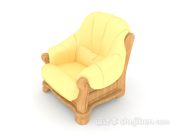 免费新中式浅黄色单人沙发3d模型下载