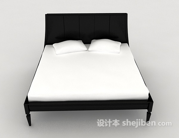 现代风格简单黑白双人床3d模型下载