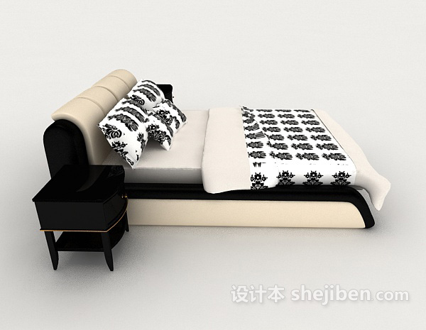 设计本现代个性黑色双人床3d模型下载