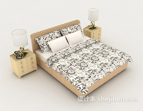 家居休闲木质双人床3d模型下载