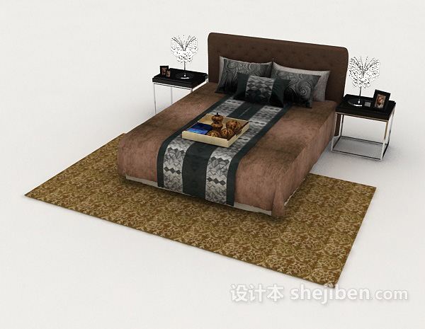 设计本现代简约棕色家居双人床3d模型下载