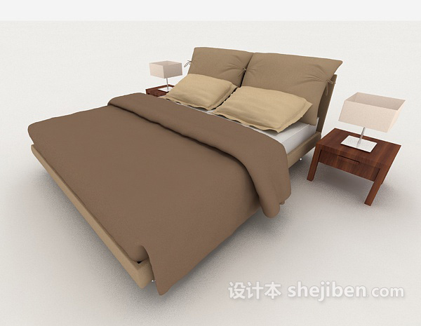 现代休闲家居棕色双人床3d模型下载