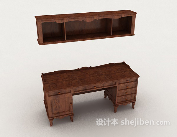 中式风格中式实木书桌柜3d模型下载