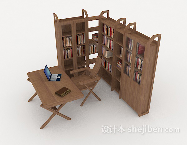 免费家居实木书柜3d模型下载