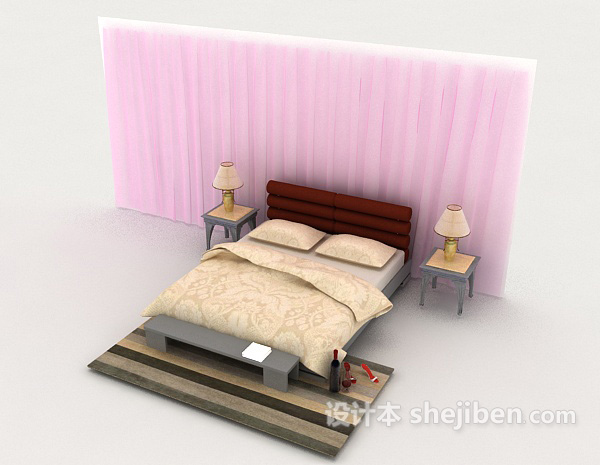 现代风格家居简约双人床3d模型下载