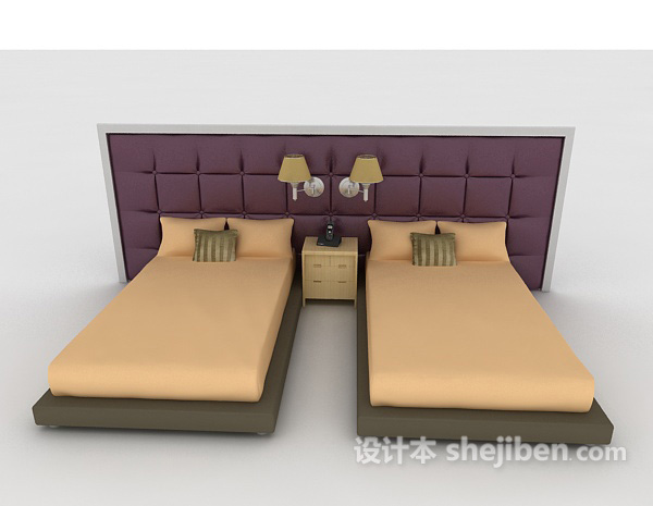 现代风格简约单人床组合3d模型下载