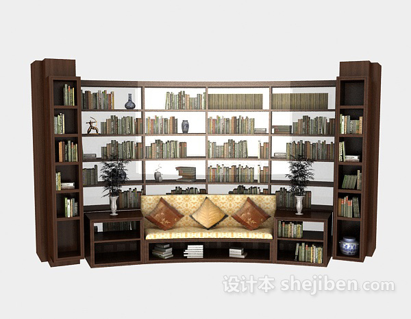 新中式实木简单书柜3d模型下载