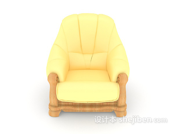中式风格新中式浅黄色单人沙发3d模型下载