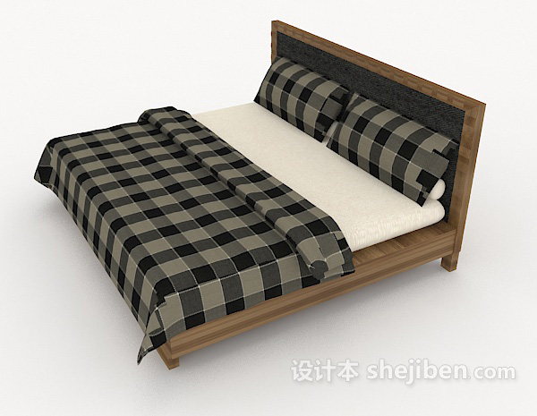 设计本格子木质双人床3d模型下载