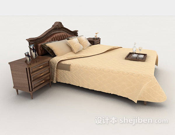 设计本欧式实木简约双人床3d模型下载