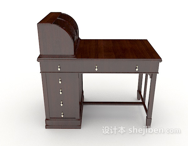 中式风格新中式深棕色书桌3d模型下载