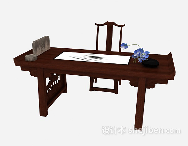 免费中式书桌椅子3d模型下载