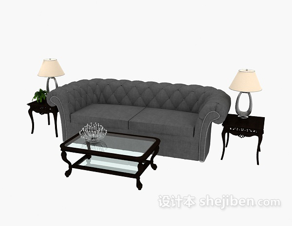 免费灰色简单双人沙发3d模型下载