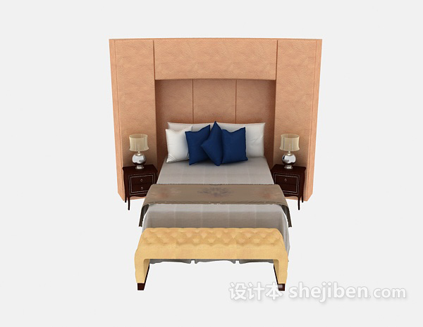 现代风格家居简单双人床3d模型下载