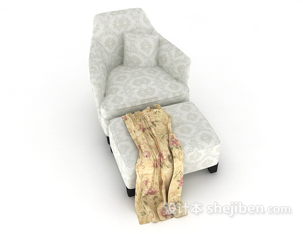 欧式家居木质花纹单人沙发3d模型下载