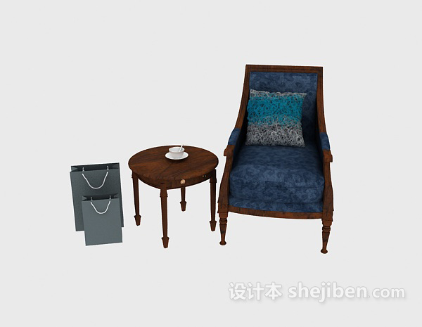 中式风格新中式蓝色桌椅3d模型下载