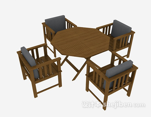 现代风格木质休闲桌椅3d模型下载