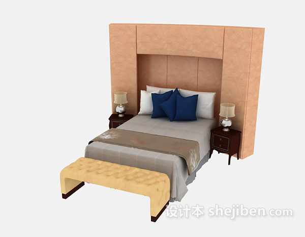 免费家居简单双人床3d模型下载